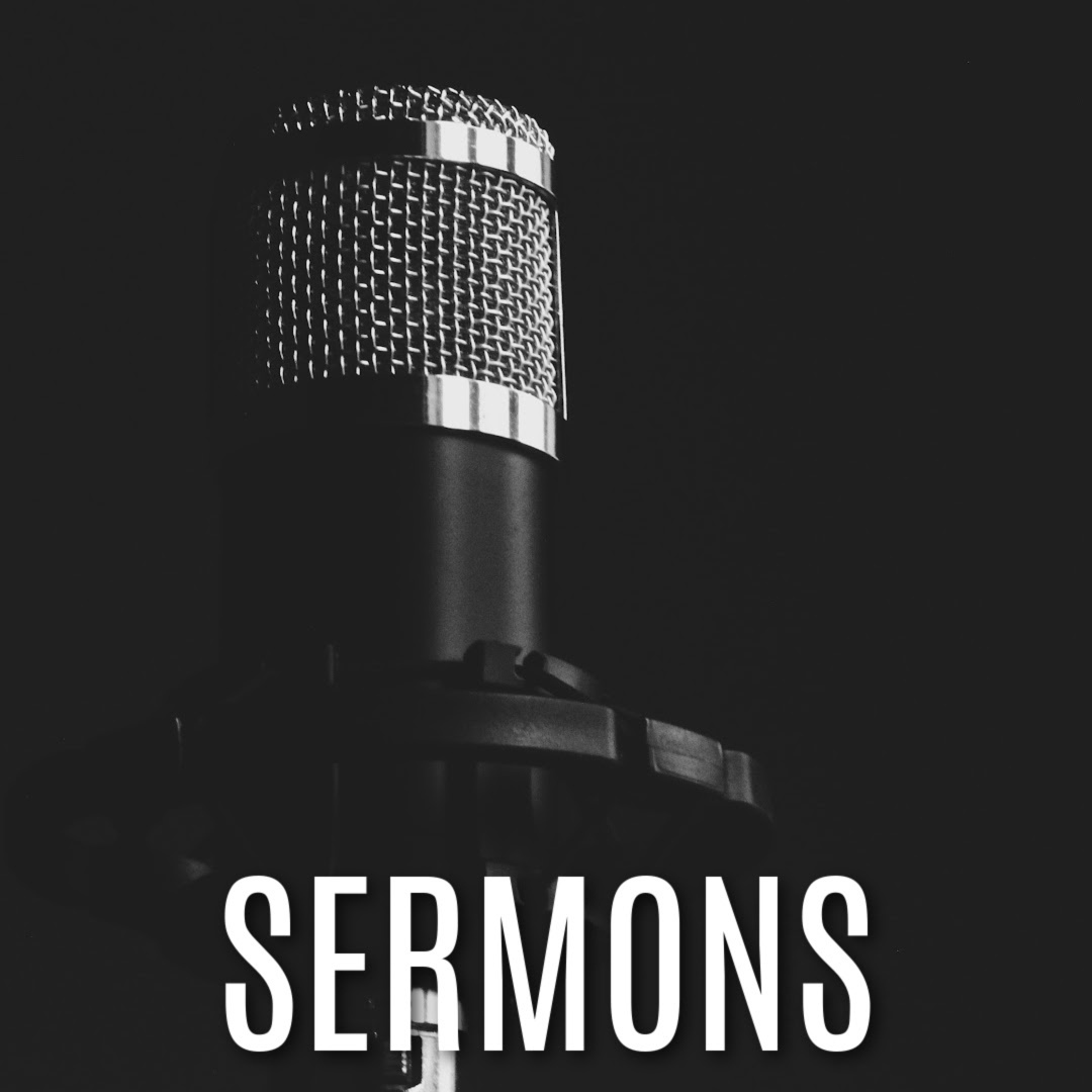 sermons title on black background of silver microphone