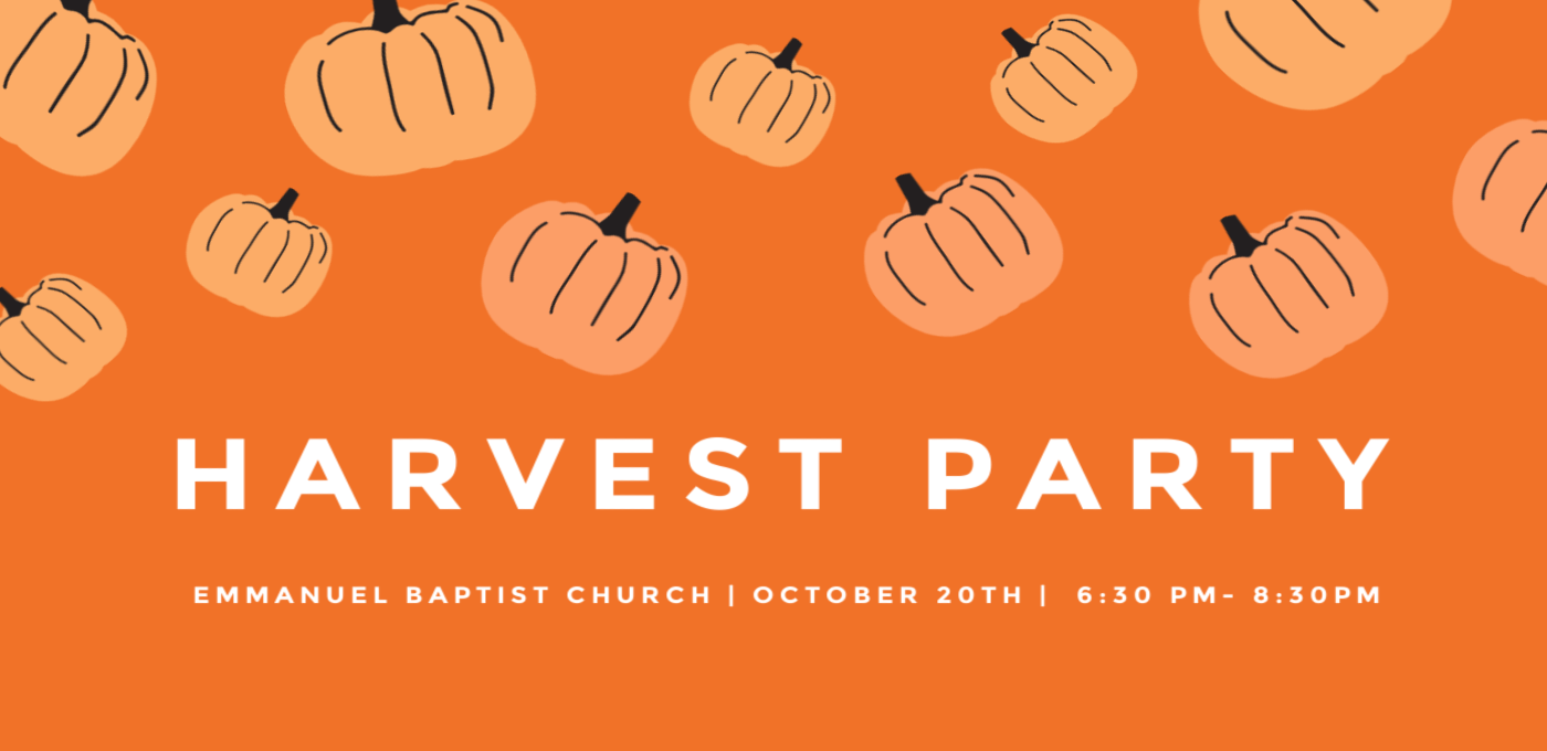 Orange background with pumpkins and white lettering
