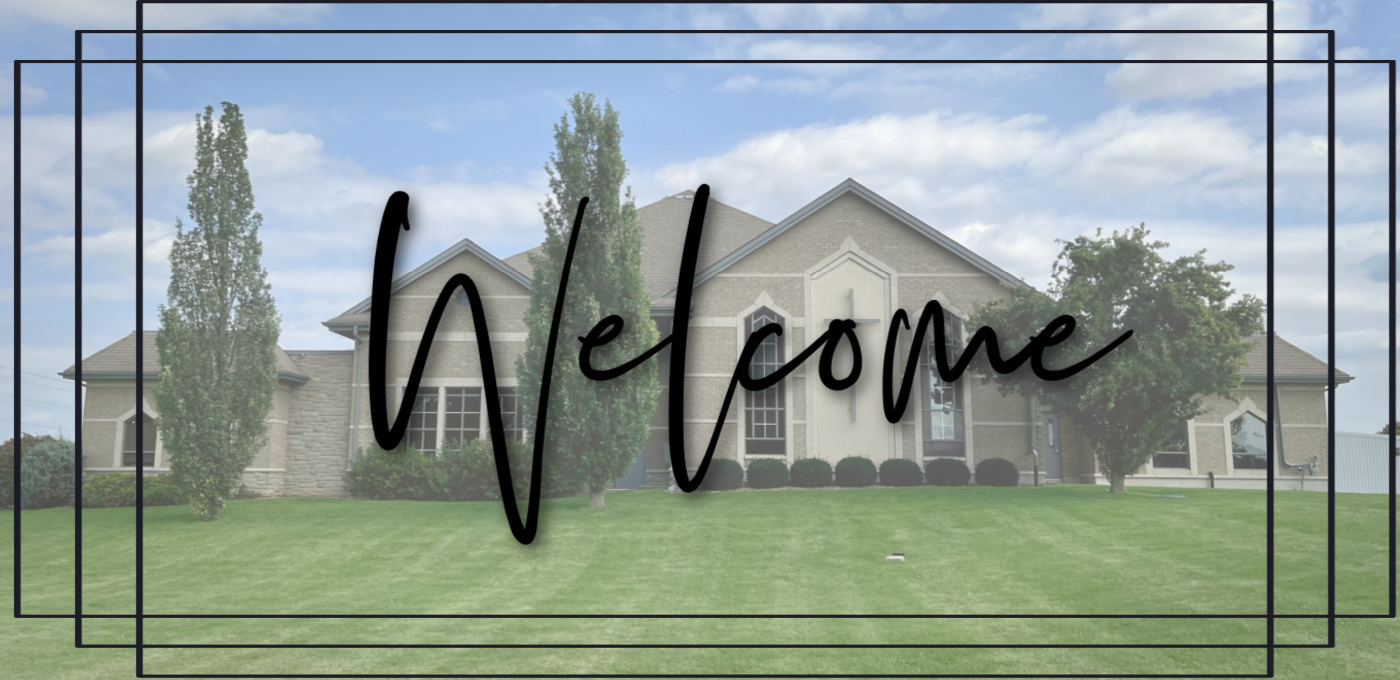 outdoor church picture with clouds grass and trees with black lettering
