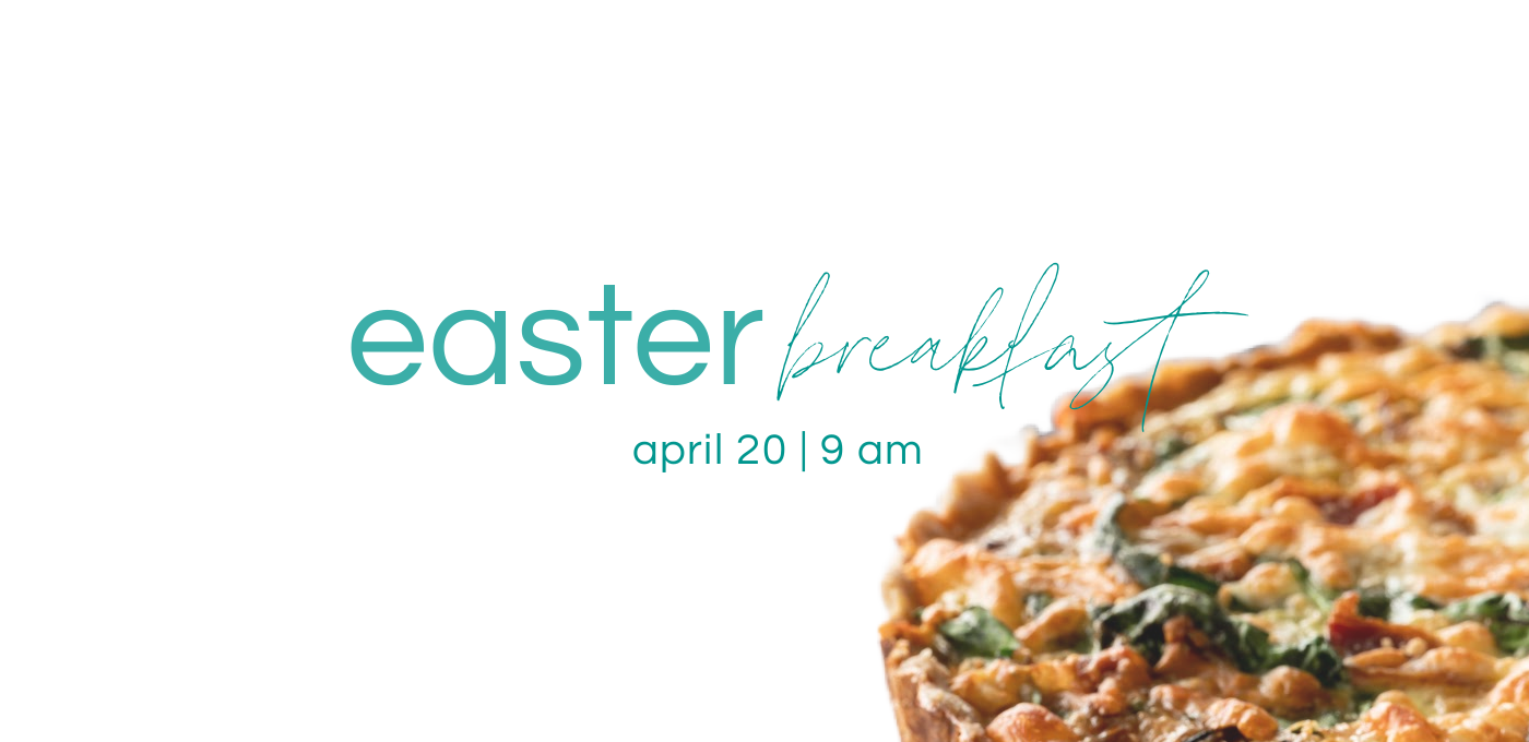 quiche with teal lettering
