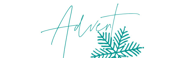 white banner with teal lettering teal snowflake