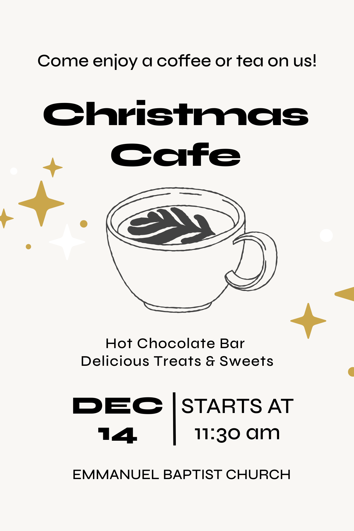 beige background black lettering stars cup of latte with art