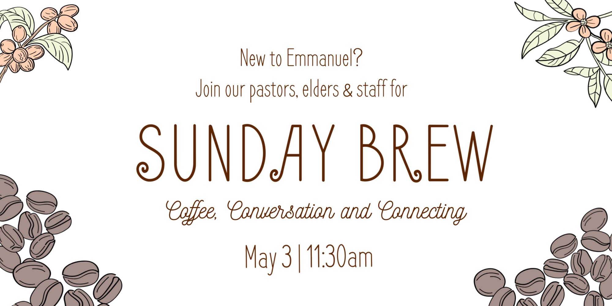 coffee beans and coffee flowers brown lettering