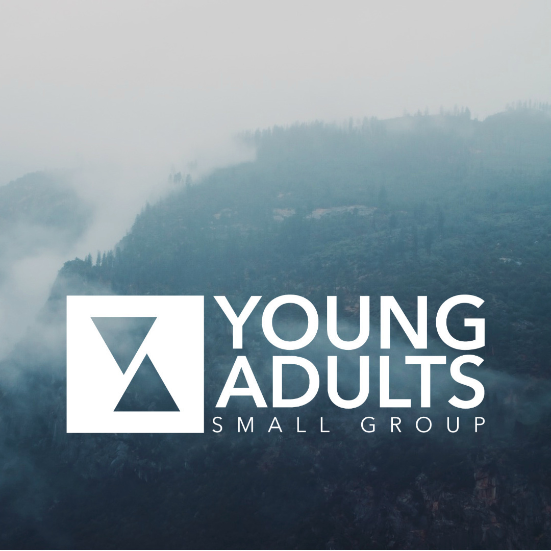 misty mountain with young adults small group written across